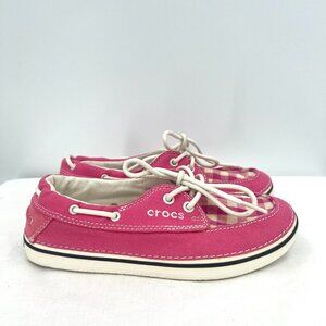 Crocs Hover Boat Gingham Pink White Sneakers Women's Size 6